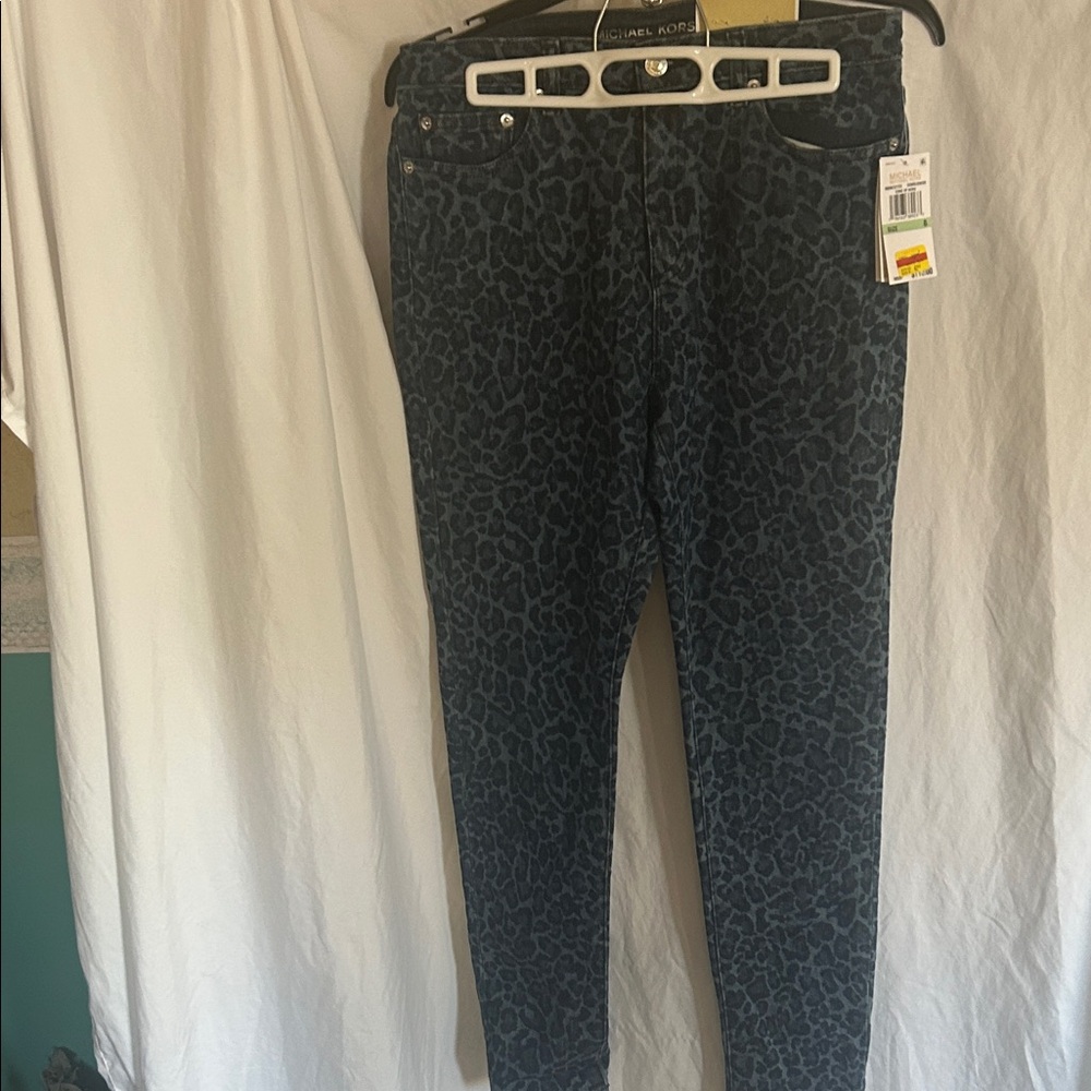 Michael Kors blue and black Leopard-Print Skinny Jeans